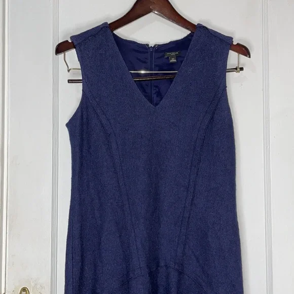 Ann Taylor Petite Navy Boiled Wool Sleeveless V neck Flounce Dress, Size 4P - Picture 8 of 14